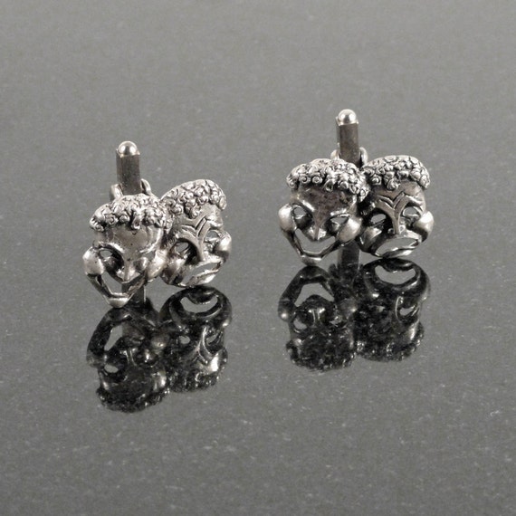 Vintage Sterling Silver Drama Mask Cuff Links 195… - image 8