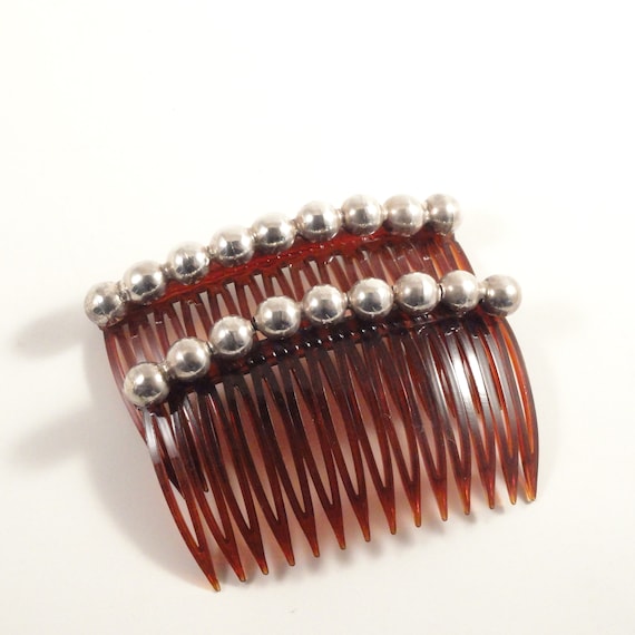 Vintage Sterling Silver Beaded Bridal Hair Combs … - image 2