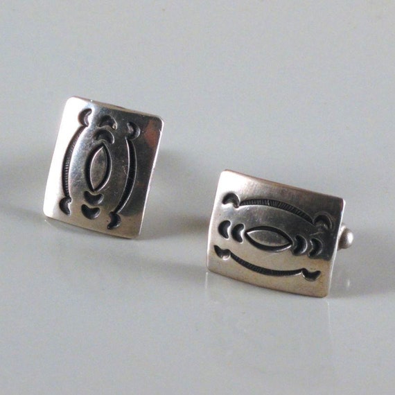 Vintage Sterling Silver Hopi Style Cuff Links c19… - image 1