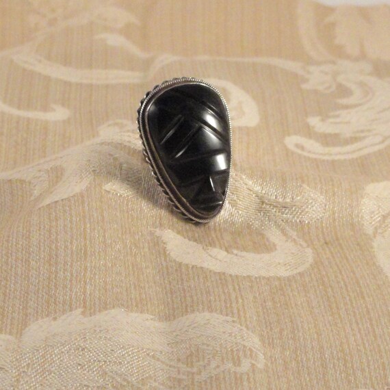 Vintage Mexican Sterling Silver & Obsidian Mayan … - image 6