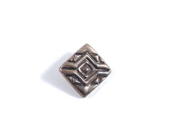 Vintage 1940's Sterling Silver Button - Mexican Modernist Repoussé Aztec Square