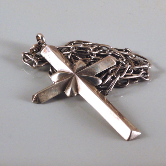 Vintage Mexican Sterling Cross Necklace with Hand Wro… Gem