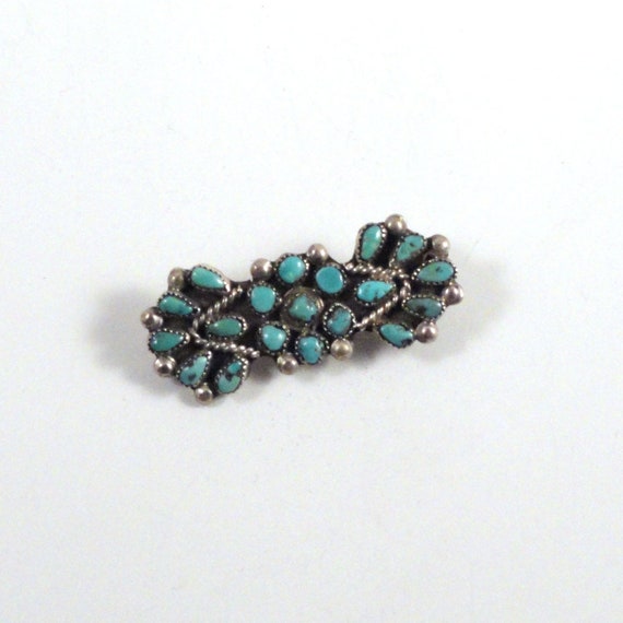 Vintage Zuni Turquoise and Silver Petit Point Pin 