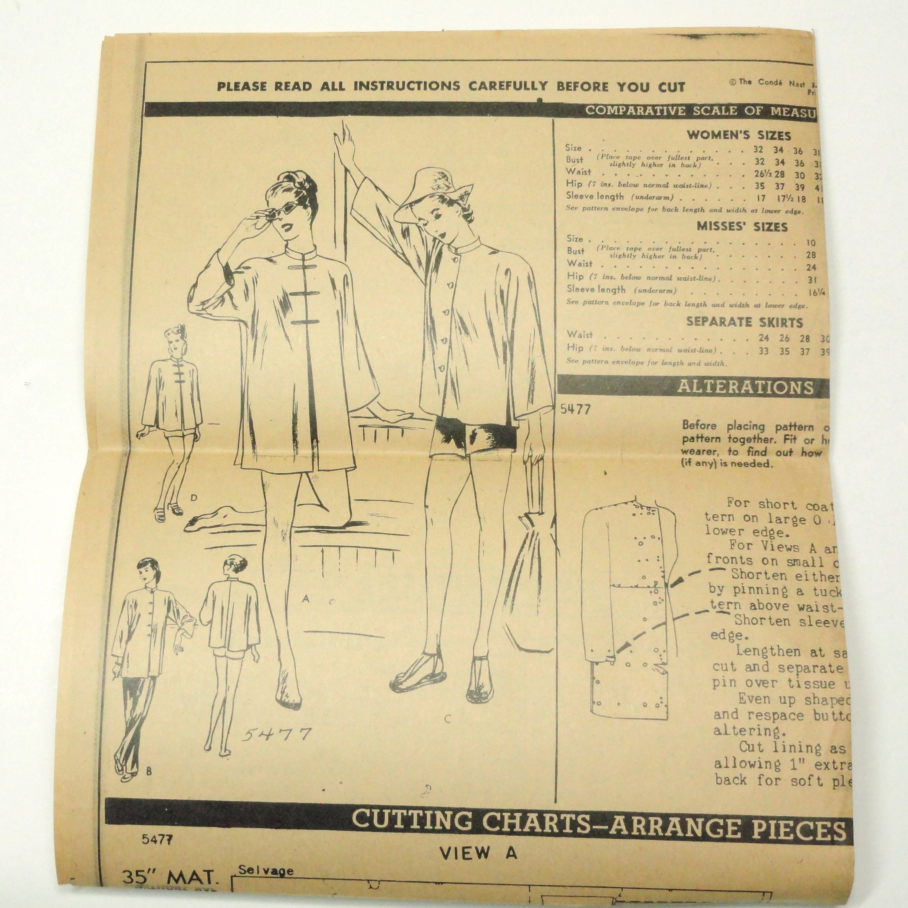 Vintage 1940s Vogue 5477 Mandarin Style Coat Beach Coat Size - Etsy