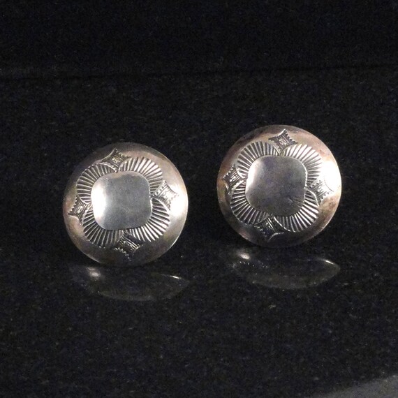 Vintage Navajo Sterling Silver Concho Button Earr… - image 8