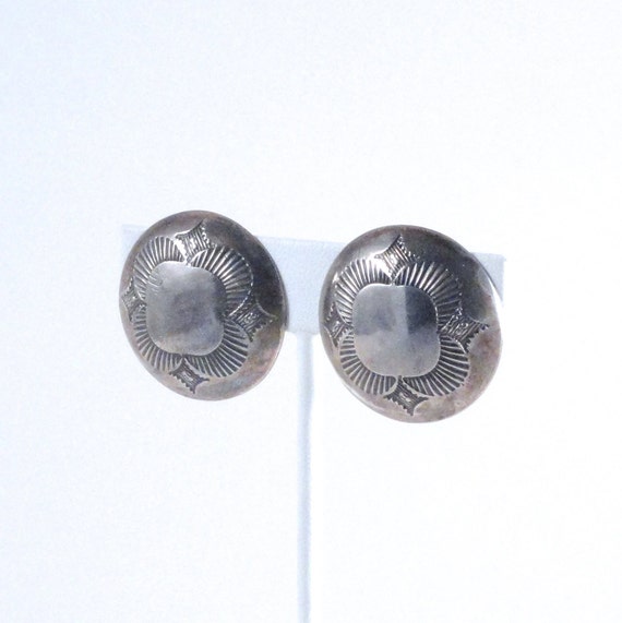 Vintage Navajo Sterling Silver Concho Button Earr… - image 2