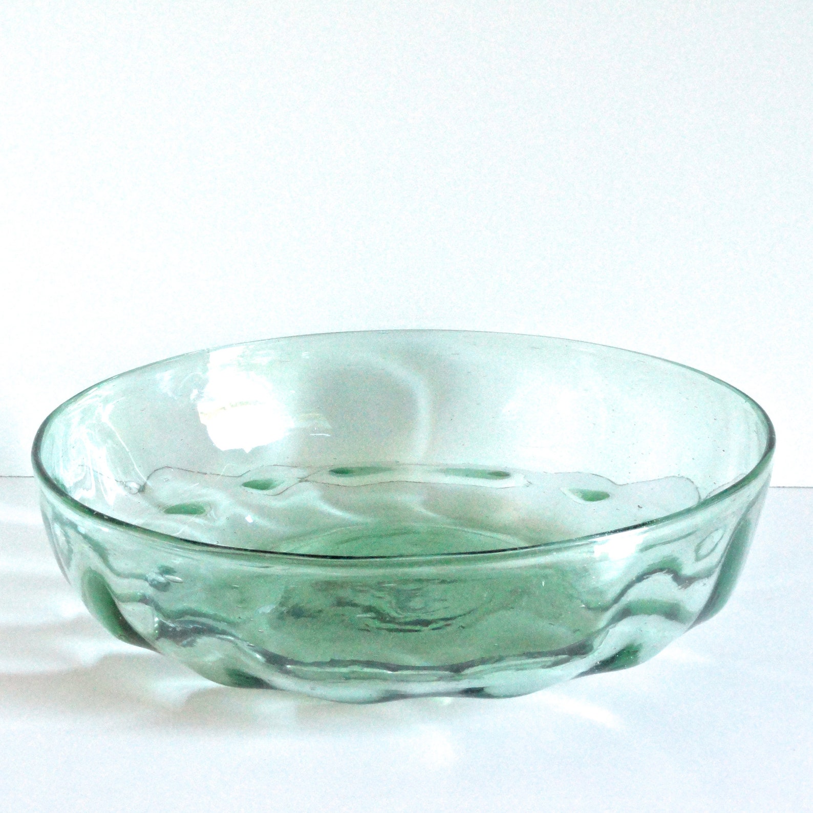 Large Sea Foam Green Shallow Serving Bowl Hand Blown Mexican Etsy UK