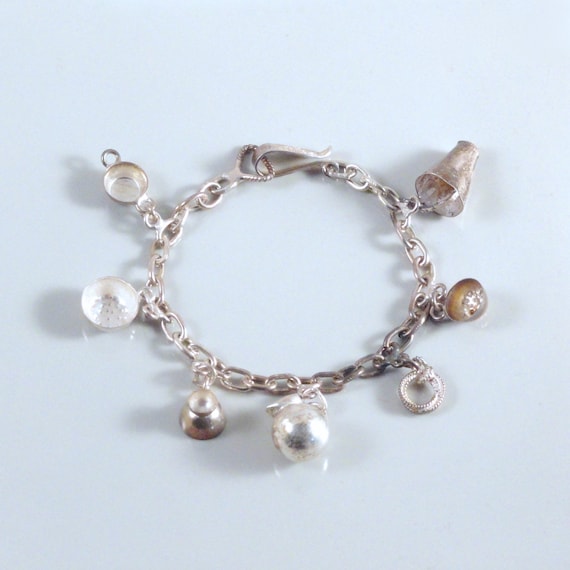 Vintage 925 Taxco Silver Hand Wrought Housewares Charm Bracelet c1950s