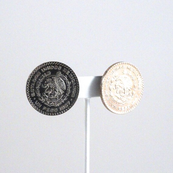 1957 Mexican Silver Peso Earrings, Eagle & Snake sc… Gem