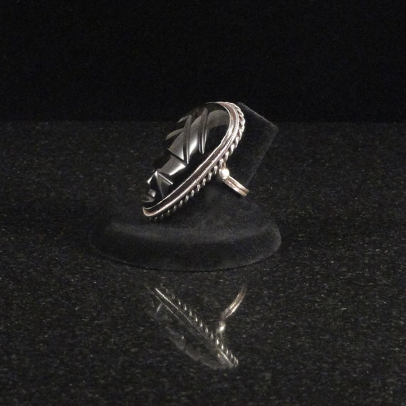 Vintage Mexican Sterling Silver & Obsidian Mayan … - image 2