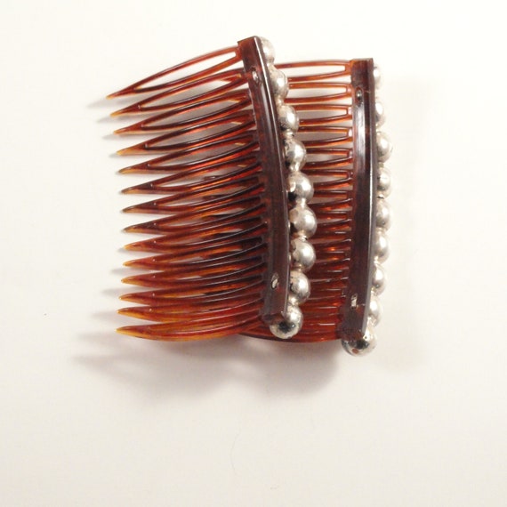 Vintage Sterling Silver Beaded Bridal Hair Combs … - image 9