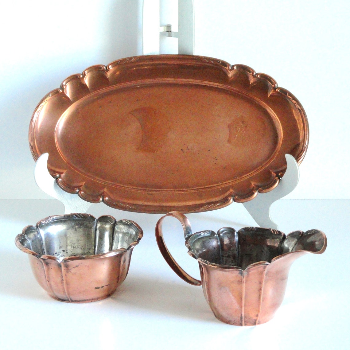 Vintage Copper Cream and Sugar Set With Tray Made in Finland Etsy