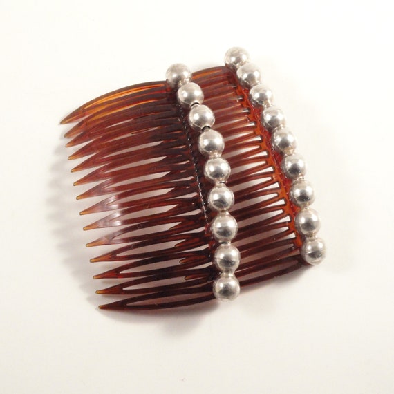 Vintage Sterling Silver Beaded Bridal Hair Combs … - image 3