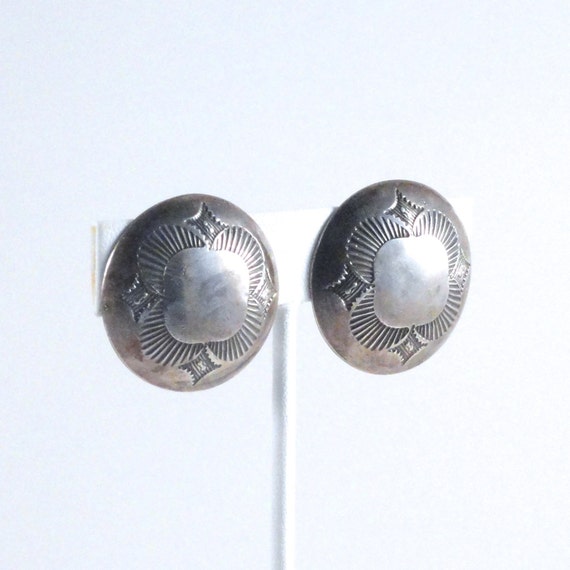 Vintage Navajo Sterling Silver Concho Button Earr… - image 6