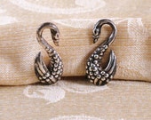 Vintage Taxco Sterling Silver Swan Earrings c1950s screw back