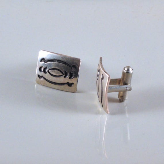 Vintage Sterling Silver Hopi Style Cuff Links c19… - image 2