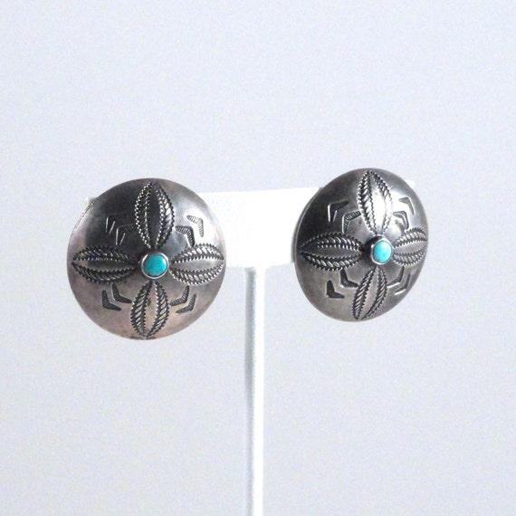Vintage Navajo Turquoise and Sterling Silver Concho Earrings