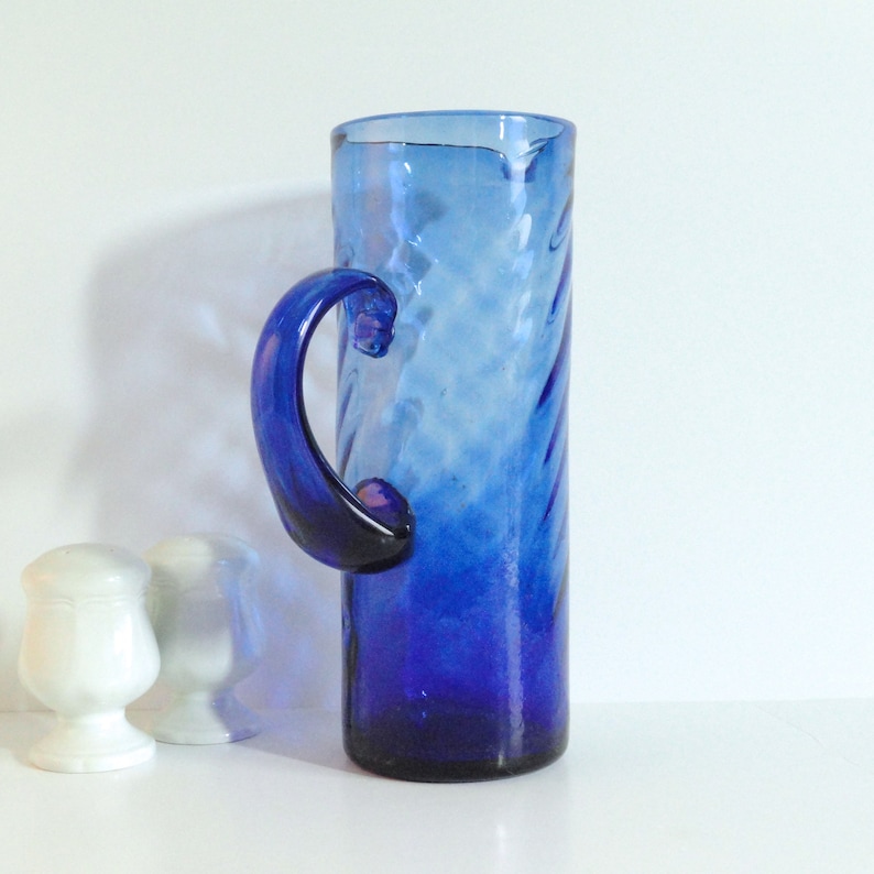 Avalos Glass c1960/'s Mexican Art Glass Vintage Hand Blown Martini Pitcher Cobalt Blue