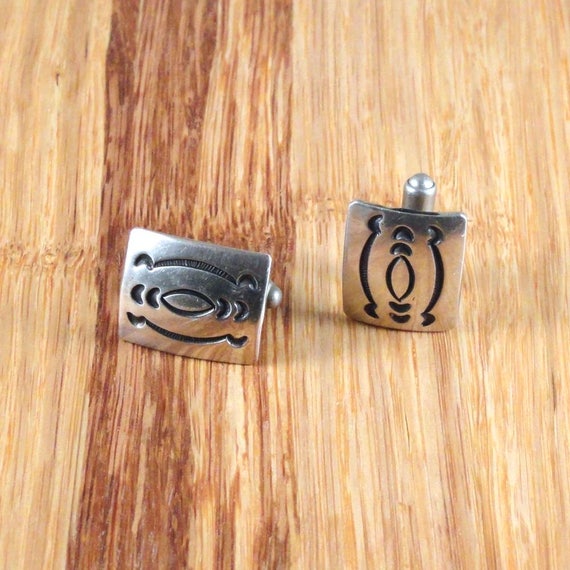 Vintage Sterling Silver Hopi Style Cuff Links c19… - image 5