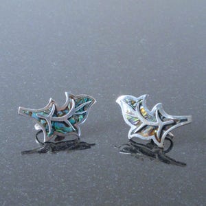 Vintage Taxco Modernist Large Abalone Oak Leaf Earrings c1950s screw back