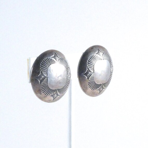 Vintage Navajo Sterling Silver Concho Button Earr… - image 5