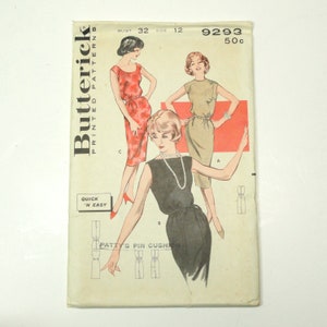 Vintage 1950s Butterick 9293 Mrs Robinson Slim Sleeveless Cocktail Dress Size 12 Bust 32&quot; Waist 25&quot; Hip 34&quot;