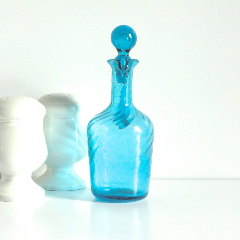 Vintage Oil and Vinegar Bottle with Stopper Aqua Blue Hand Etsy