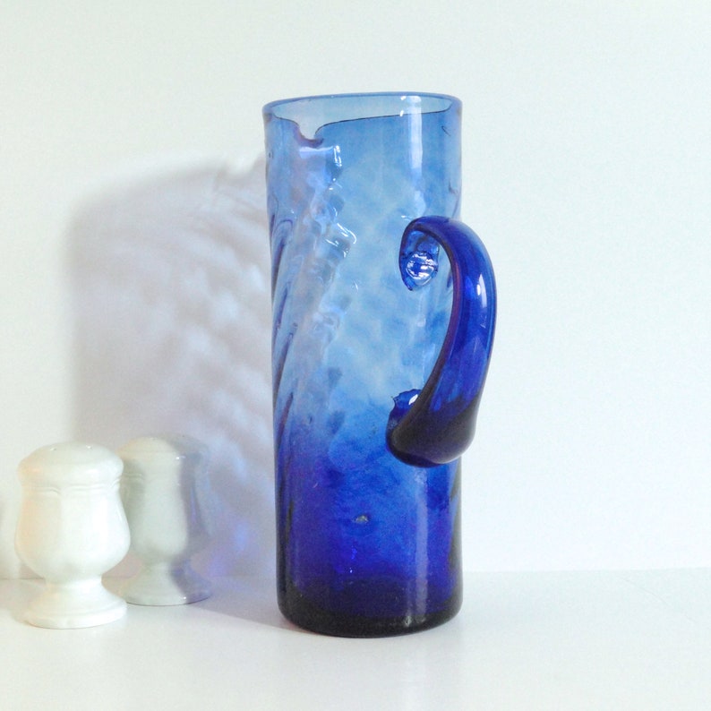 Avalos Glass c1960/'s Mexican Art Glass Vintage Hand Blown Martini Pitcher Cobalt Blue