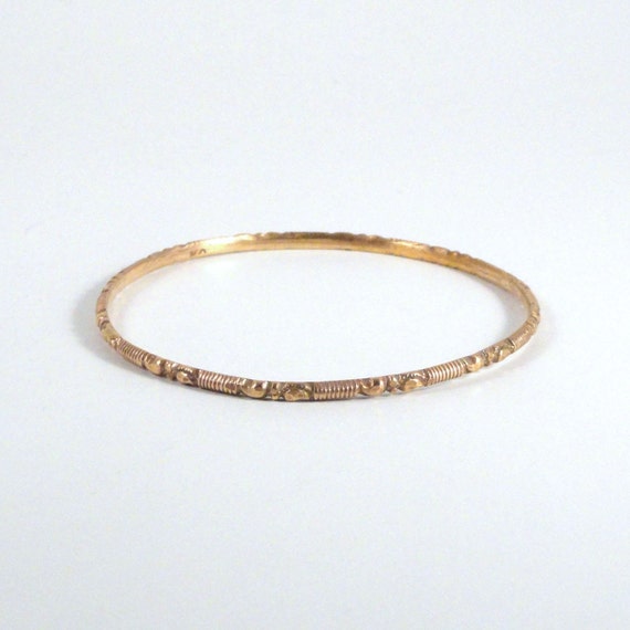 Vintage Brass Stackable Bangle Bracelet 1960s Gem