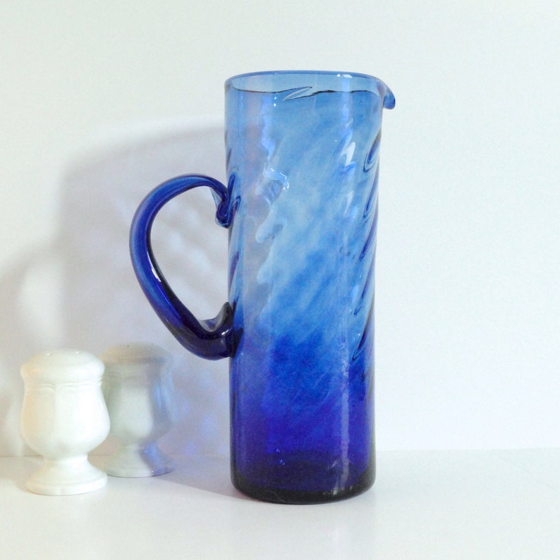 Avalos Glass c1960/'s Mexican Art Glass Vintage Hand Blown Martini Pitcher Cobalt Blue