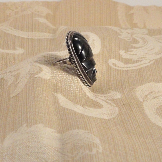 Vintage Mexican Sterling Silver & Obsidian Mayan … - image 7