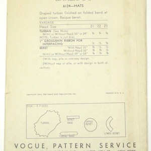 Reproduction Du Patron Vogue 1940 - Chapeau Turban Drapé Plissé Type Béret (56 Cm) - Vintage Chic