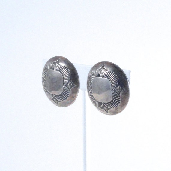 Vintage Navajo Sterling Silver Concho Button Earr… - image 3