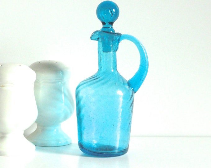 Vintage Oil and Vinegar Bottle With Stopper Aqua Blue Hand Etsy