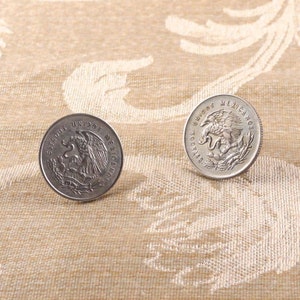 1950&#39;s Mexican Silver 25 Centavo Eagle Front Earrings - screw back