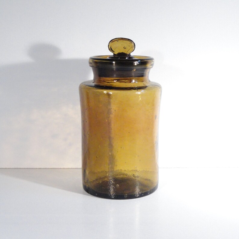 Vintage Amber Apothecary Jar With Lid Avalos Hand Blown Art Etsy