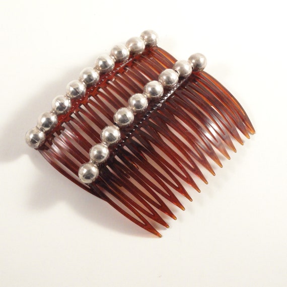 Vintage Sterling Silver Beaded Bridal Hair Combs … - image 1