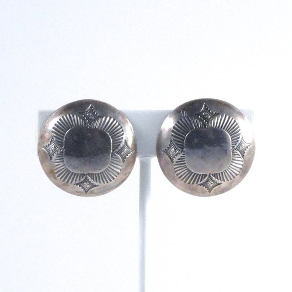 Vintage Navajo Sterling Silver Concho Button Earr… - image 7