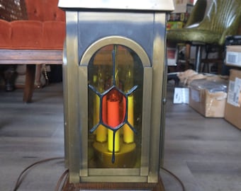 Mid-Century Floor Lamp w/Stained Glass Lantern Base