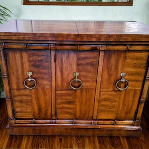 Vintage Heritage Campaign Buffet Credenza | Mid Century Modern Sideboard with Drop-Leaf / Expandable Top | Retro Dining Room Furniture
