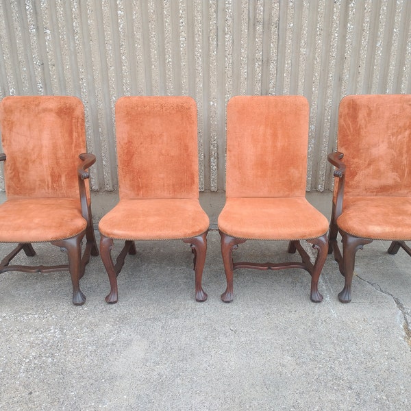 Set of Mid-Century Orange Queen Anne Dining Chairs (4)