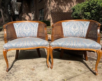 Mid Century Caned Back Barrel Chairs (2)