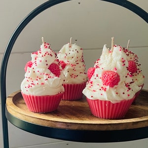 STRAWBERRY CUPCAKE CANDLE, Mini Whipped Sprinkle Fruit Food Cream Candle, Memorial Day, 4th of July Gift, Graduation Unique Gifts