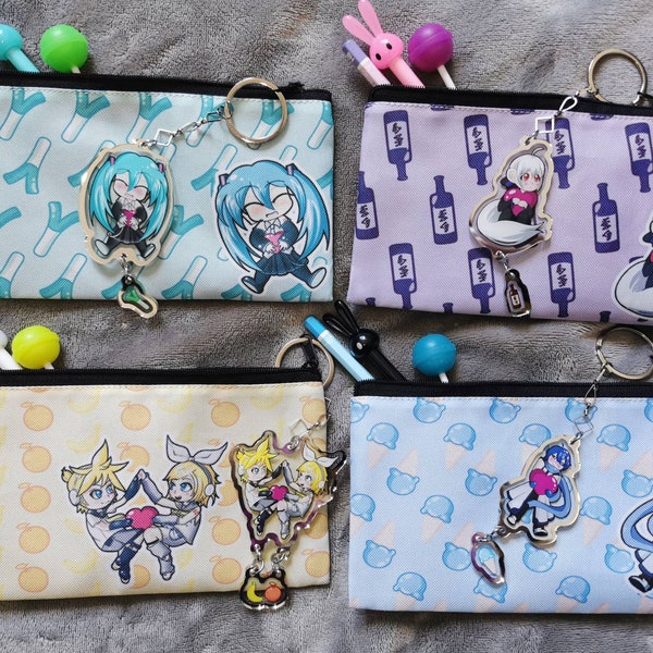 Trousse Vocaloid à crayon Miku, Rin et Len, Kaito, Haku avec porte clés et fournitures mignonne