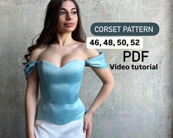 Tutorial PDF de corsé de satén para la cintura, Patrón de costura de corsé, Guía de patrones de corsé sobre el busto, Corsé de satén largo en PDF, Patrón de corsé clásico fácil,