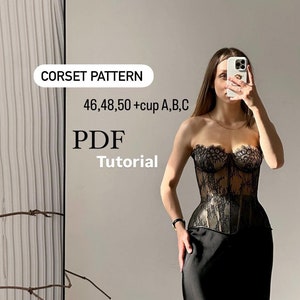 Korsett Schnittmuster, Spitzen Taille Korsett Nähanleitung, Korsett Schnittmuster, Nähanleitung für Korsett transparent, PDF Schnittmuster Korsett mit Cups