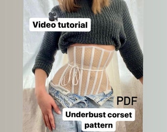 Schnittmuster für transparentes Korsett nähen, Nähanleitung für transparentes Korsett, PDF Schnittmuster Unterbrust Korsett, Schnittmuster Unterbrust Korsett