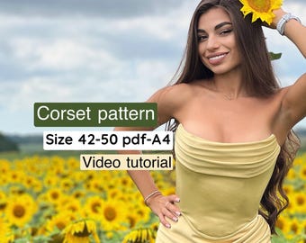 Patrón de costura de corsé de satén en PDF, tutorial de costura de corsé digital sobre el busto, patrón de corsé clásico fácil en PDF con, patrones de bustier para mujer fáciles