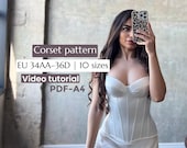 White Longline Satin Corset PDF Sewing Pattern with Cups, PDF long satin corset, Classic easy corset pattern. Digital corset tutoria sewing