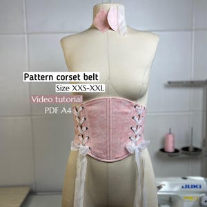 Underbust corset belt pdf sewing pattern | Digital corset video tutorial sewing | Easy diy waist belt | XXS–XXL DIY Waist Belt with Bows